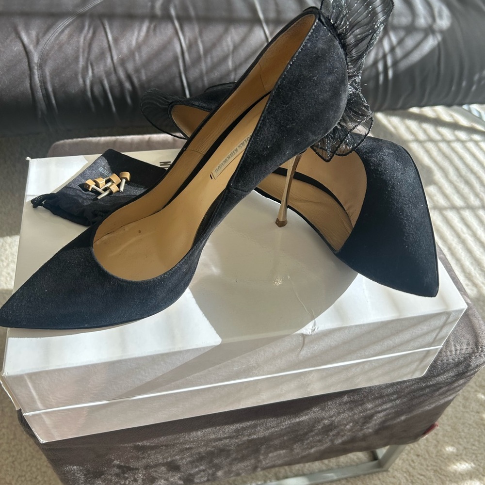 Nicholas Kirkwood Black Heels with Mesh Ruffle size 39 1/2
